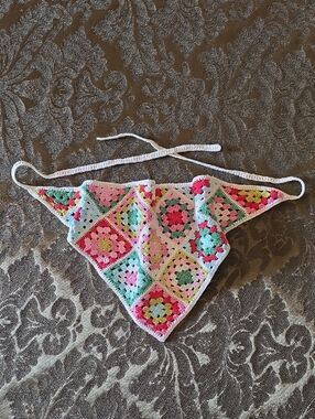 Boho Crochet Multicolor Triangle Bandana